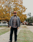 12oz Slubby Heavy Flannel Herringbone Check Western Shirt - Grey IHSH-369