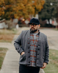 12oz Slubby Heavy Flannel Herringbone Check Western Shirt - Grey IHSH-369