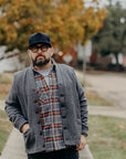 12oz Slubby Heavy Flannel Herringbone Check Western Shirt - Grey IHSH-369