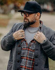 12oz Slubby Heavy Flannel Herringbone Check Western Shirt - Grey IHSH-369