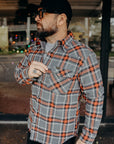 12oz Slubby Heavy Flannel Herringbone Check Western Shirt - Grey IHSH-369