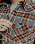 12oz Slubby Heavy Flannel Herringbone Check Western Shirt - Grey IHSH-369