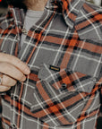 12oz Slubby Heavy Flannel Herringbone Check Western Shirt - Grey IHSH-369