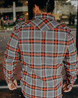 12oz Slubby Heavy Flannel Herringbone Check Western Shirt - Grey IHSH-369