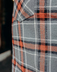 12oz Slubby Heavy Flannel Herringbone Check Western Shirt - Grey IHSH-369