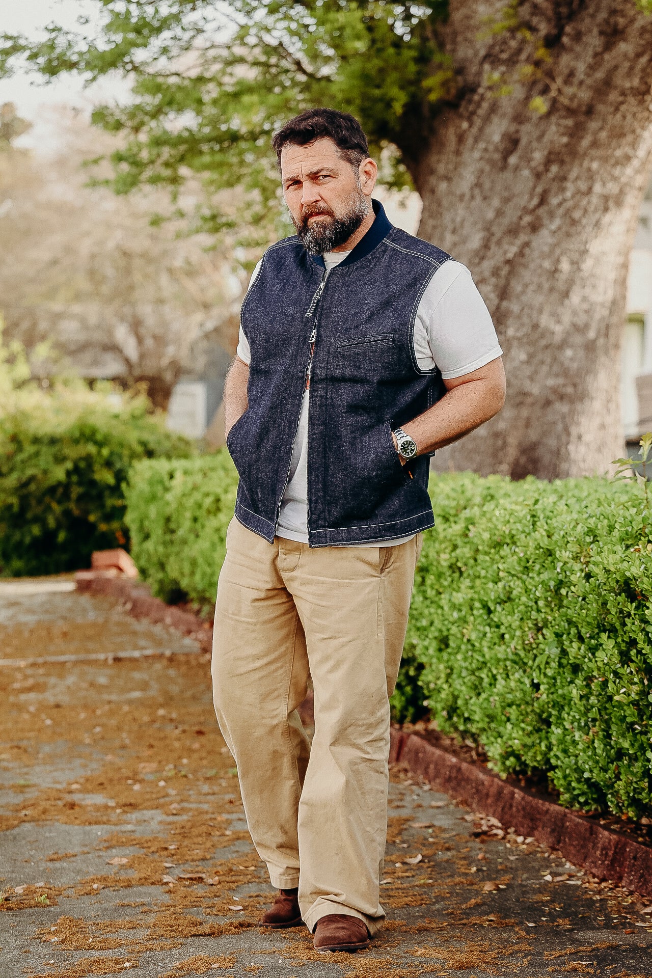 美品 FLATHEAD DENIM WORK VEST JAPAN MADE Ministry of Culture - Denim Work Vest- Dark Blue Flecked Denim