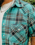 5oz Selvedge Madras Check Short Sleeved Western Shirt - Green