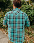 5oz Selvedge Madras Check Short Sleeved Western Shirt - Green