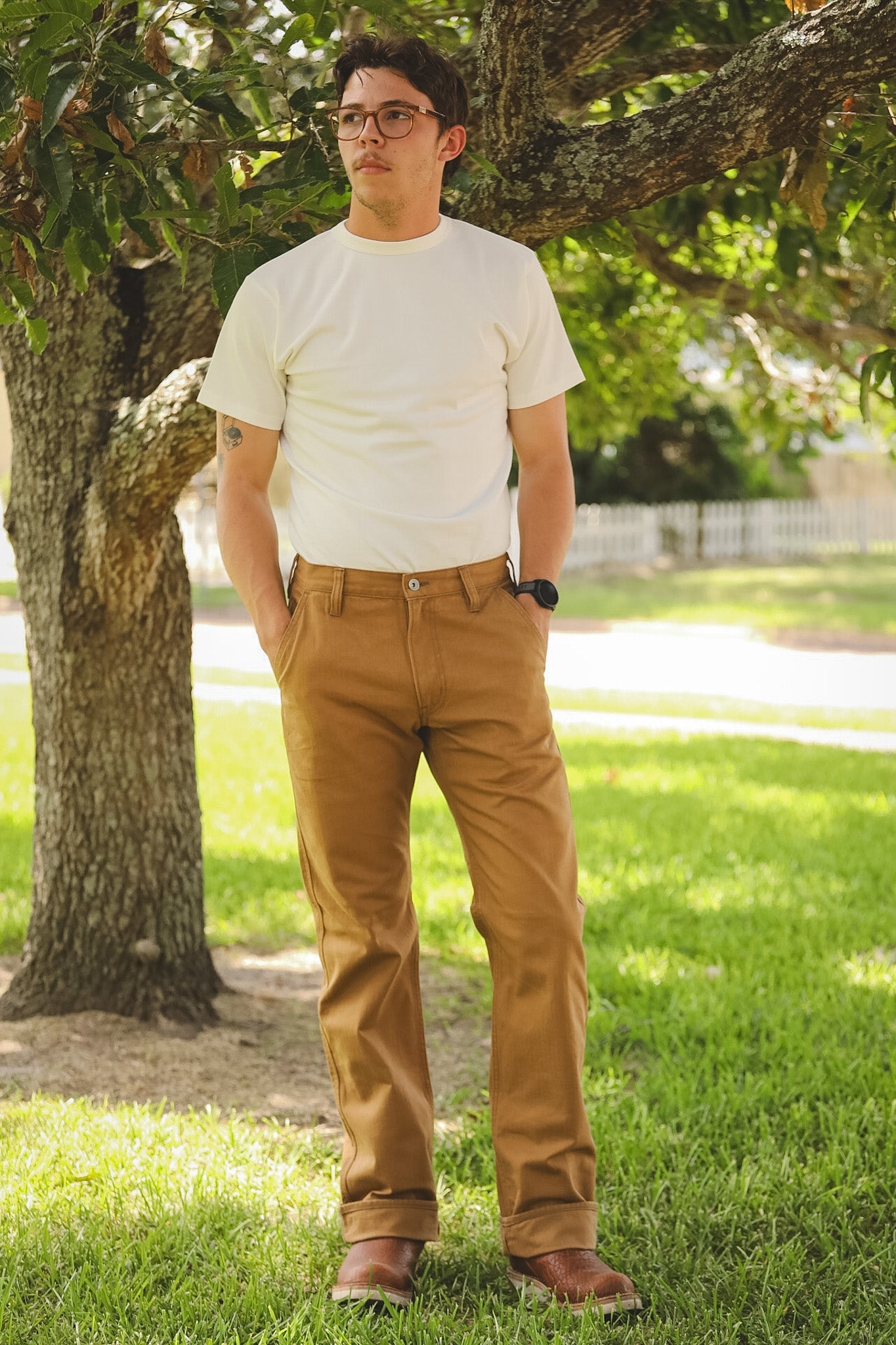 IH-748-BRN Iron Heart 10oz Herringbone Wide Pants - Brown – Iron