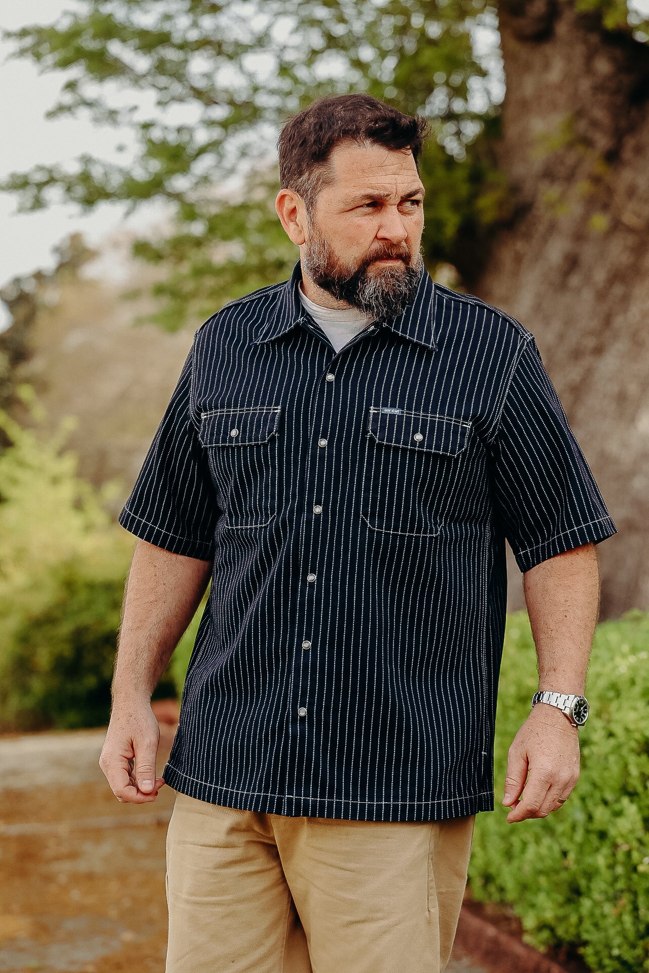 メカニックウォバッシュシャツ 10oz Wabash Short Sleeved Mechanic Shirt - Indigo IHSH-416-IND
