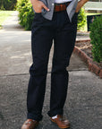 14oz Selvedge Denim Medium/High Rise Tapered Cut Jeans - Indigo/Black IH-888S-142ib