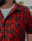 5oz Selvedge Short Sleeved Work Shirt - Red Vintage Check IHSH-392-RED