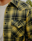 9oz Selvedge Indigo Check Flannel Western Shirt - Yellow IHSH-411-YEL