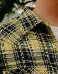 9oz Selvedge Indigo Check Flannel Western Shirt - Yellow IHSH-411-YEL