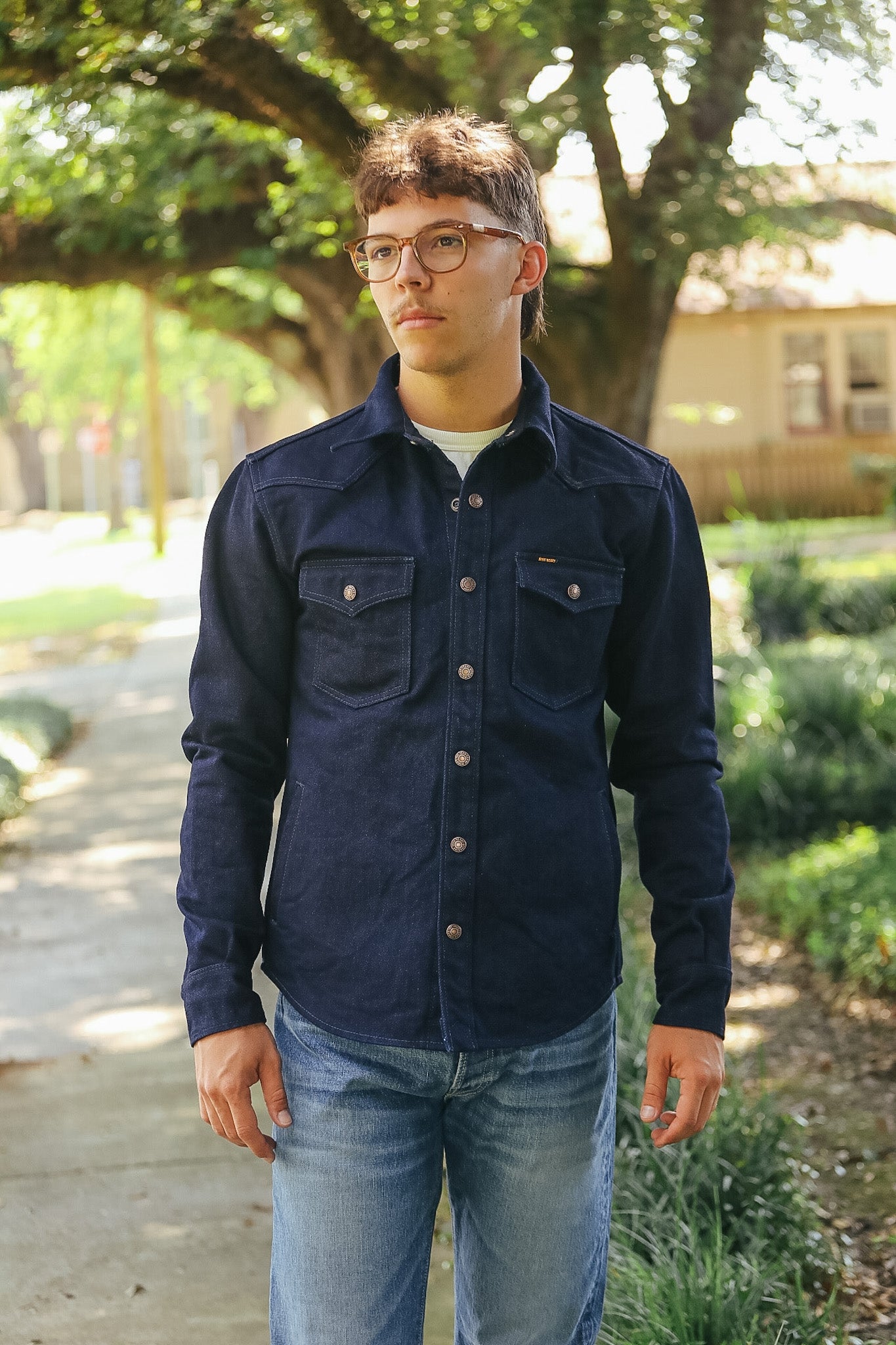 IHSH-409-IB Iron Heart 19oz Selvedge Denim CPO Shirt