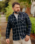 9oz Selvedge Indigo Check Flannel Western Shirt - Black IHSH-411-BLK