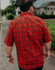 5oz Selvedge Short Sleeved Western Shirt - Red Vintage Check IHSH-386-RED