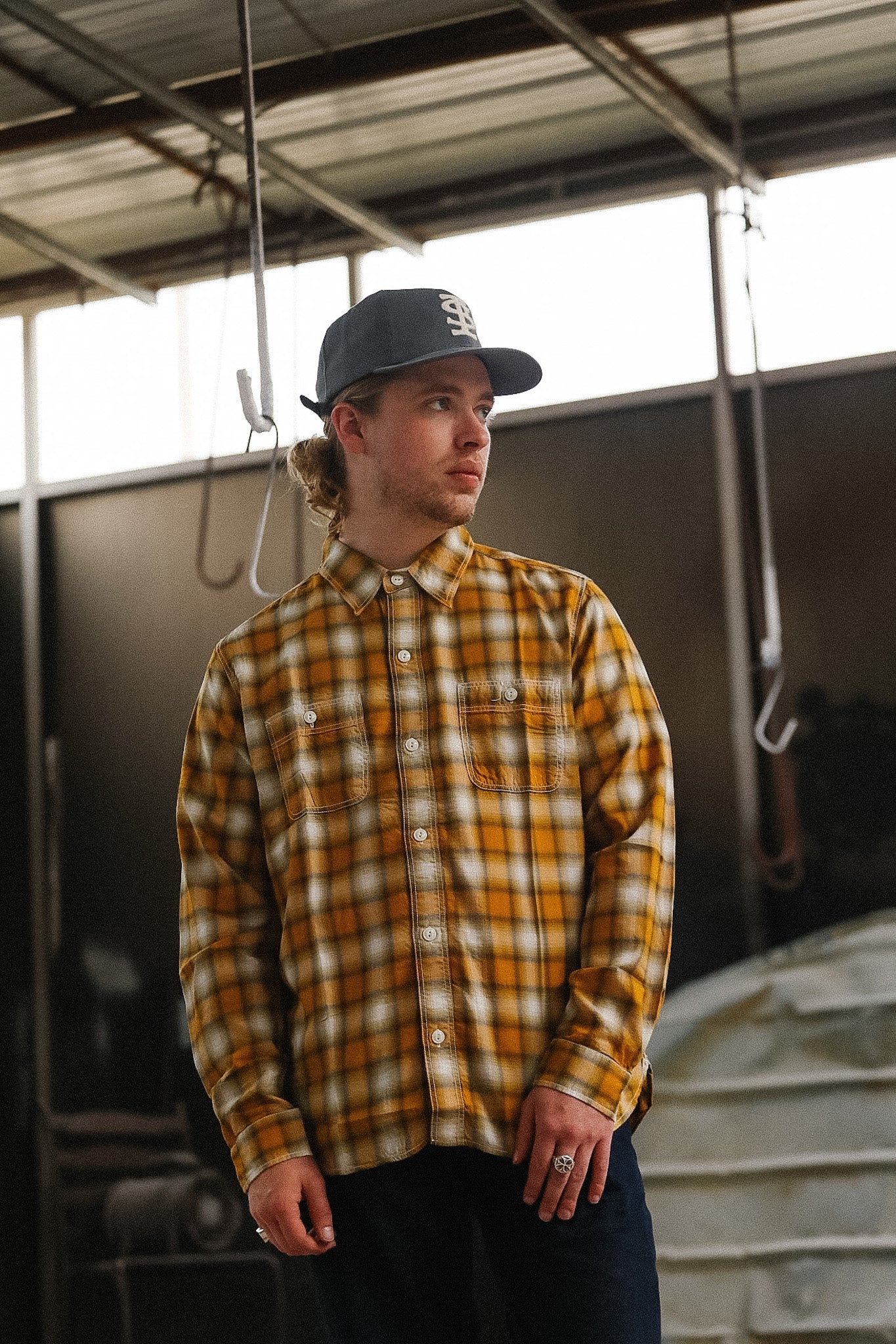 FN-SCR-021L The Flat Head 3oz Ombre Check Western Shirt- Yellow