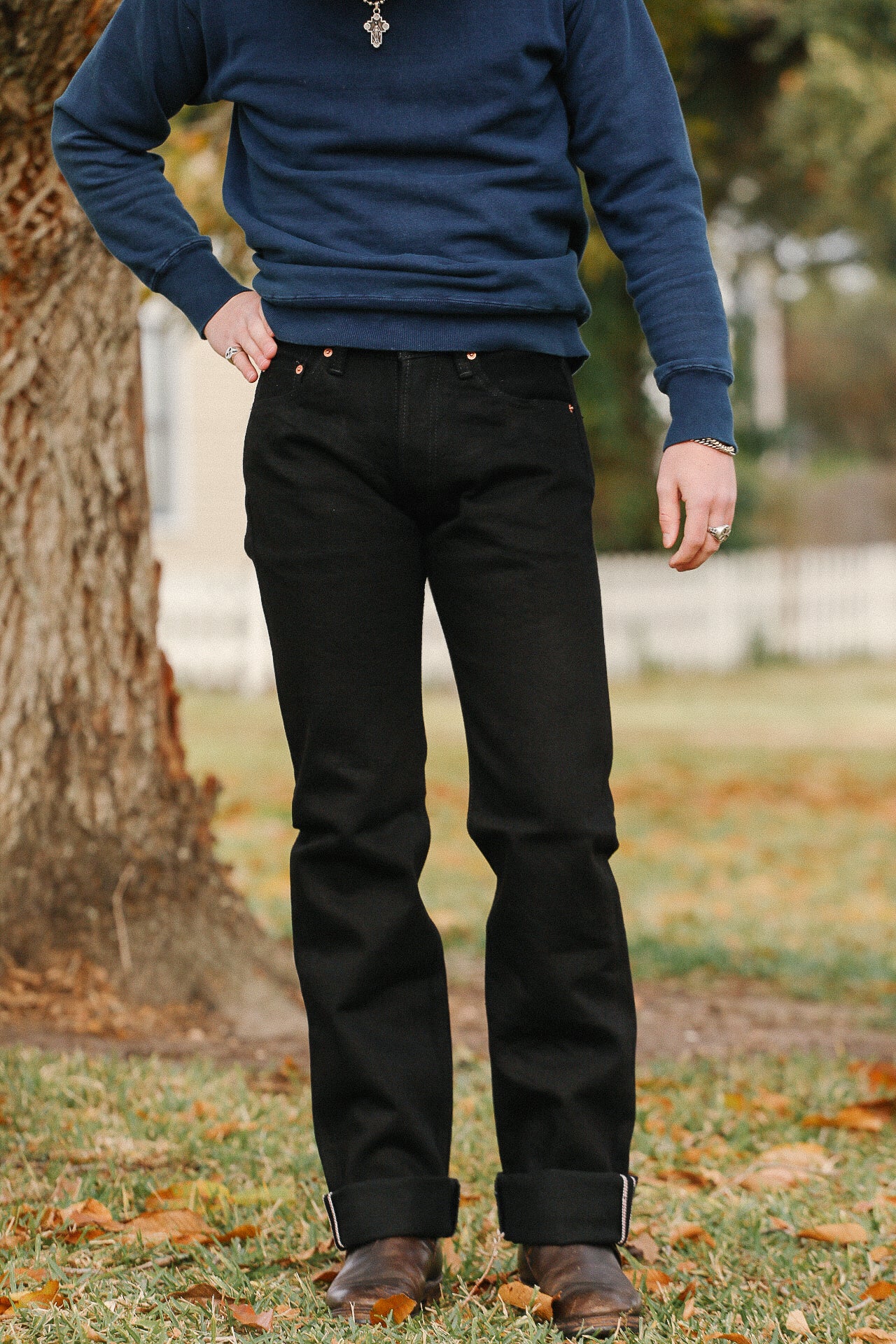 IH-634S-SBG 21oz Selvedge Denim Straight Cut Jeans - Superblack