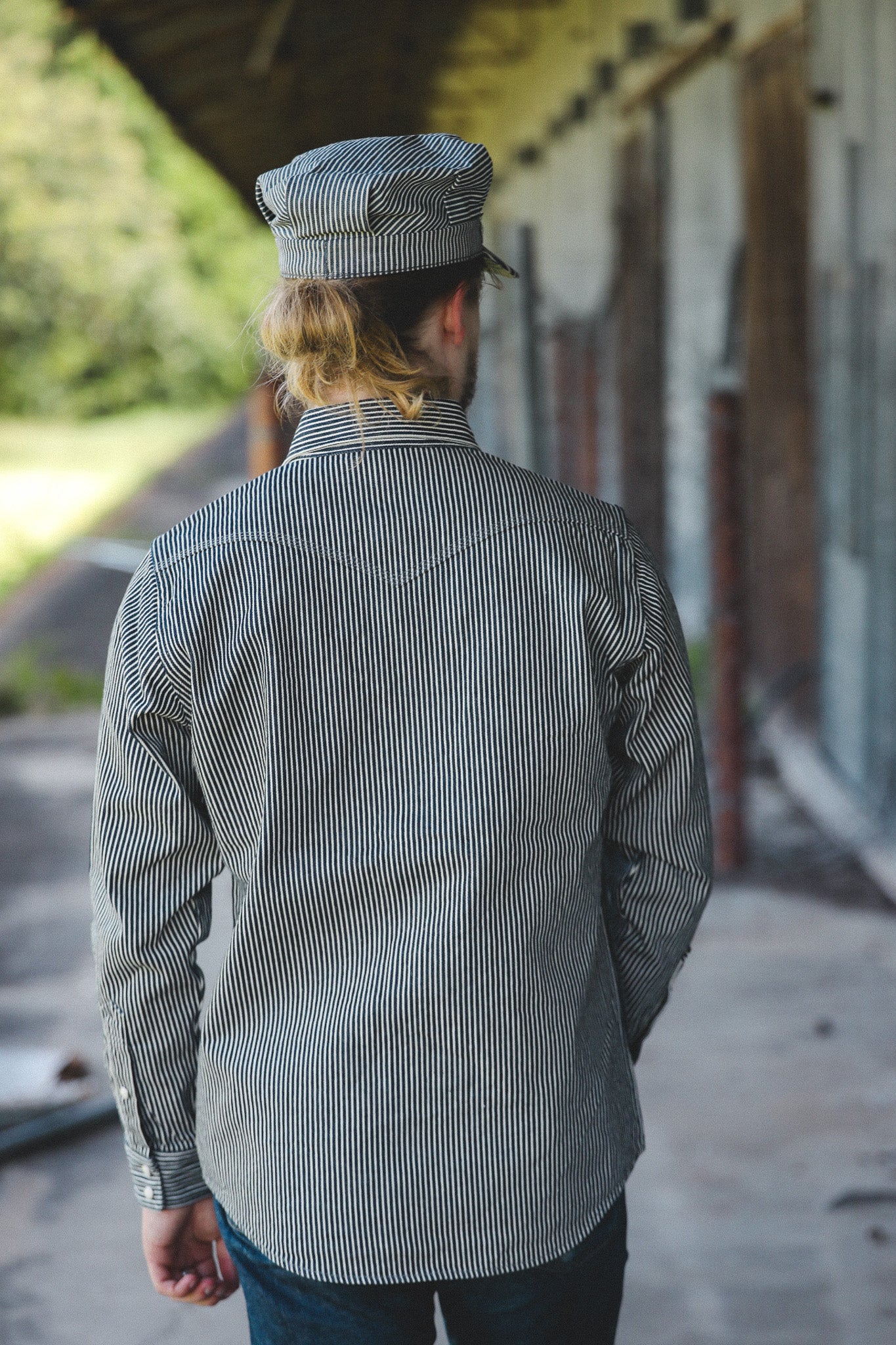 IRON HEART ストライプ 長袖シャツ MEDIUM IHSH-07-IND Iron Heart 12oz Hickory Stripe Western Shirt - Indigo