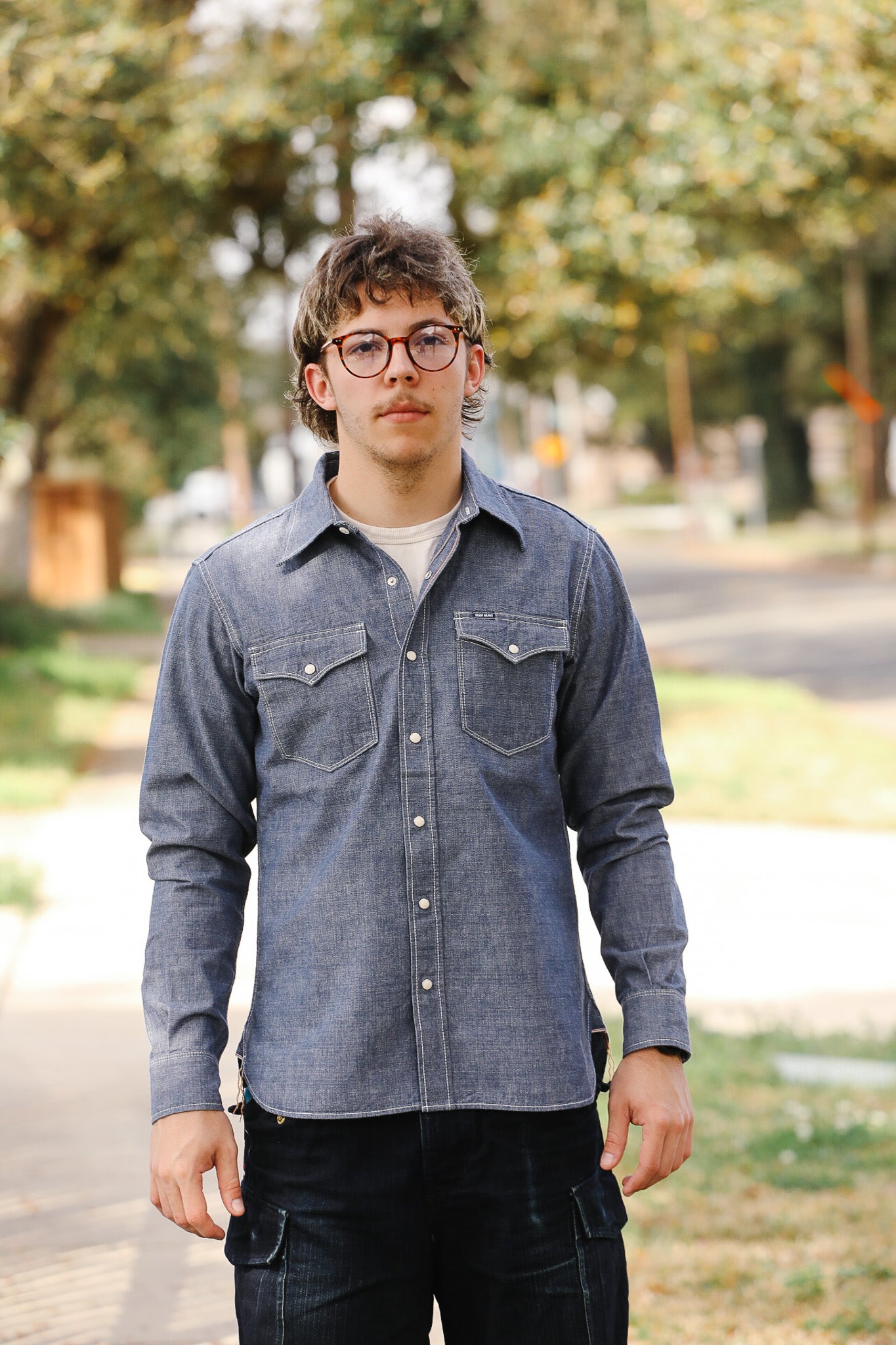 IHSH-13-BLU 10oz Selvedge Chambray Single Yoke Western Shirt