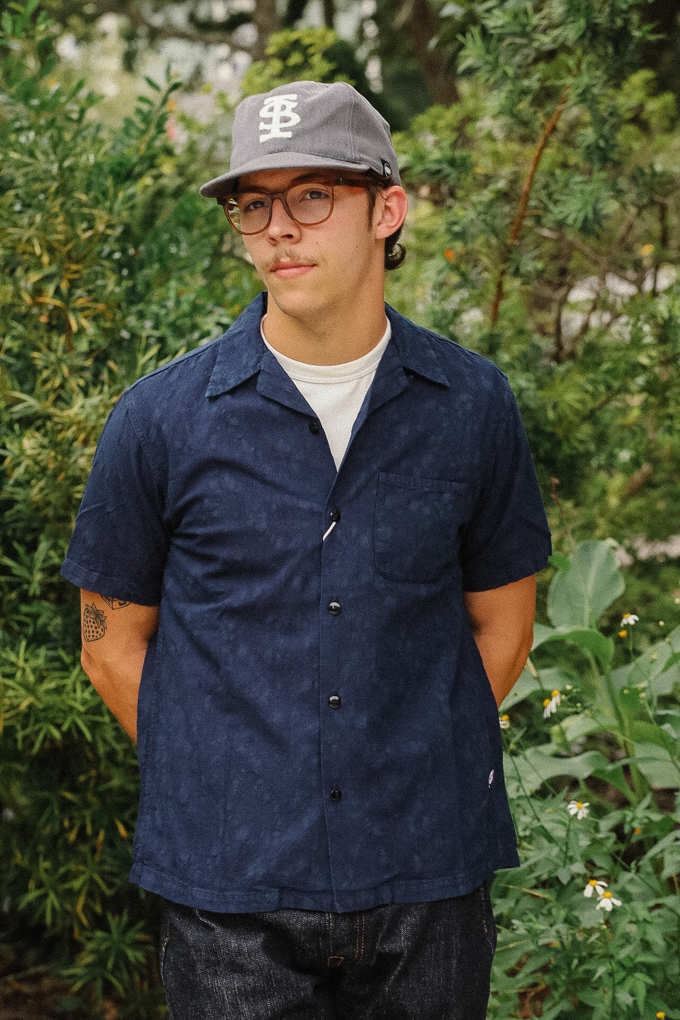 トップス FROM JAPAN Pure Blue Japan 2241-1 Organic Cotton Paisley Jacquard Open Collar