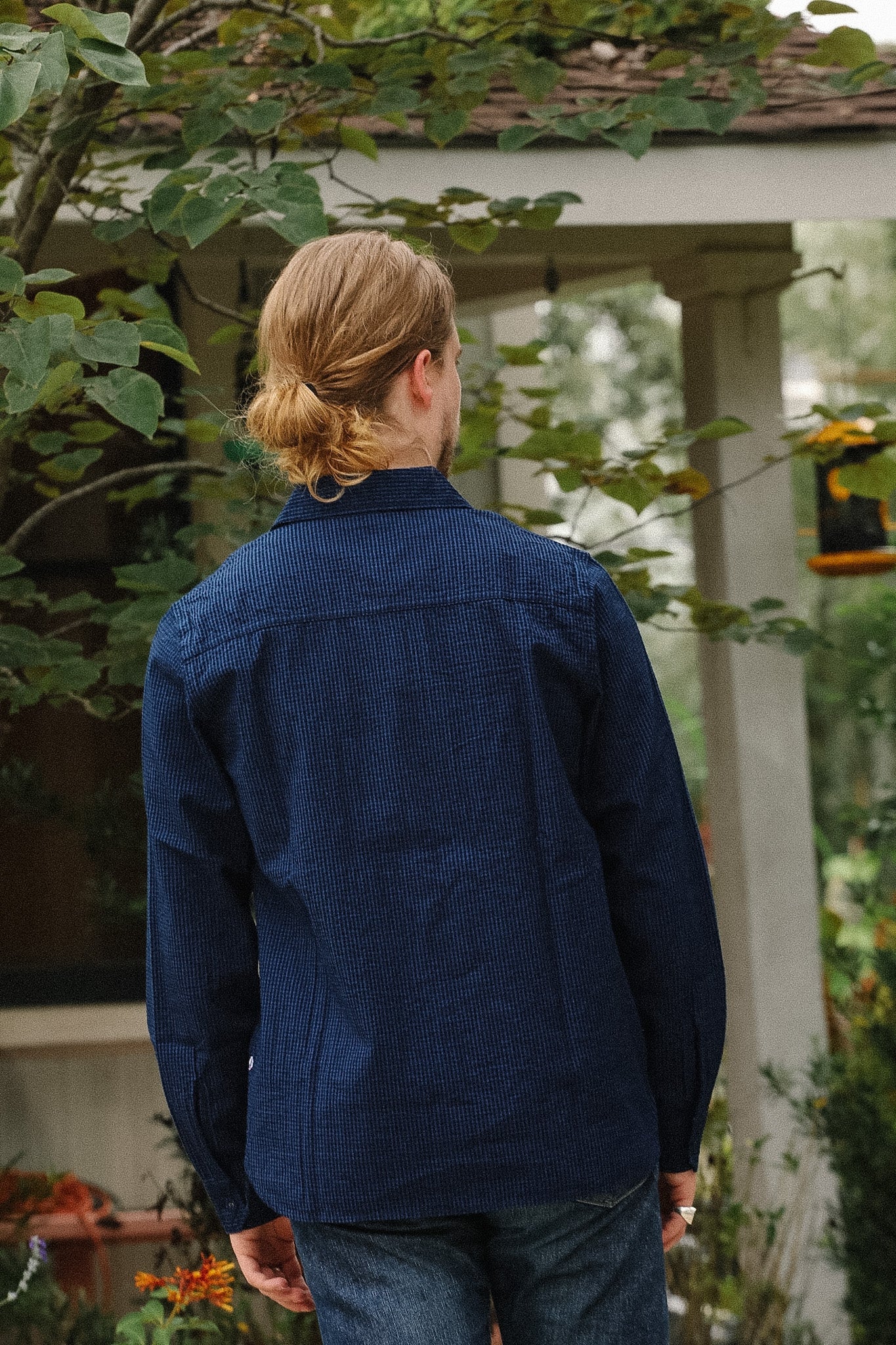 Pure Blue Japan LS-2244-2 Seersucker Indigo Check Shirt- Gingham