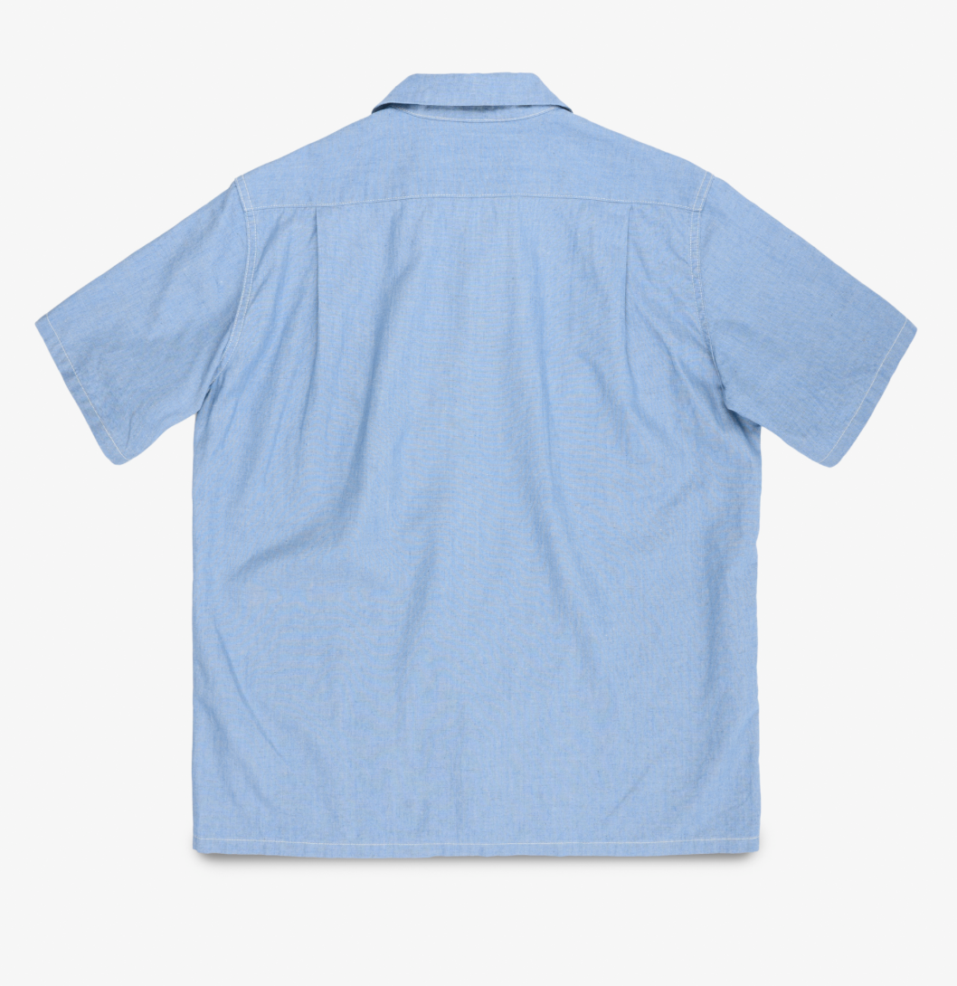 IHSH-447-SAX Iron Heart 5oz Cotton Linen Open Collar Short Sleeve