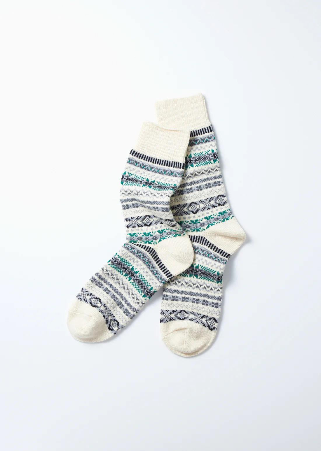 Jacquard Crew Socks Fairisle in Ivory
