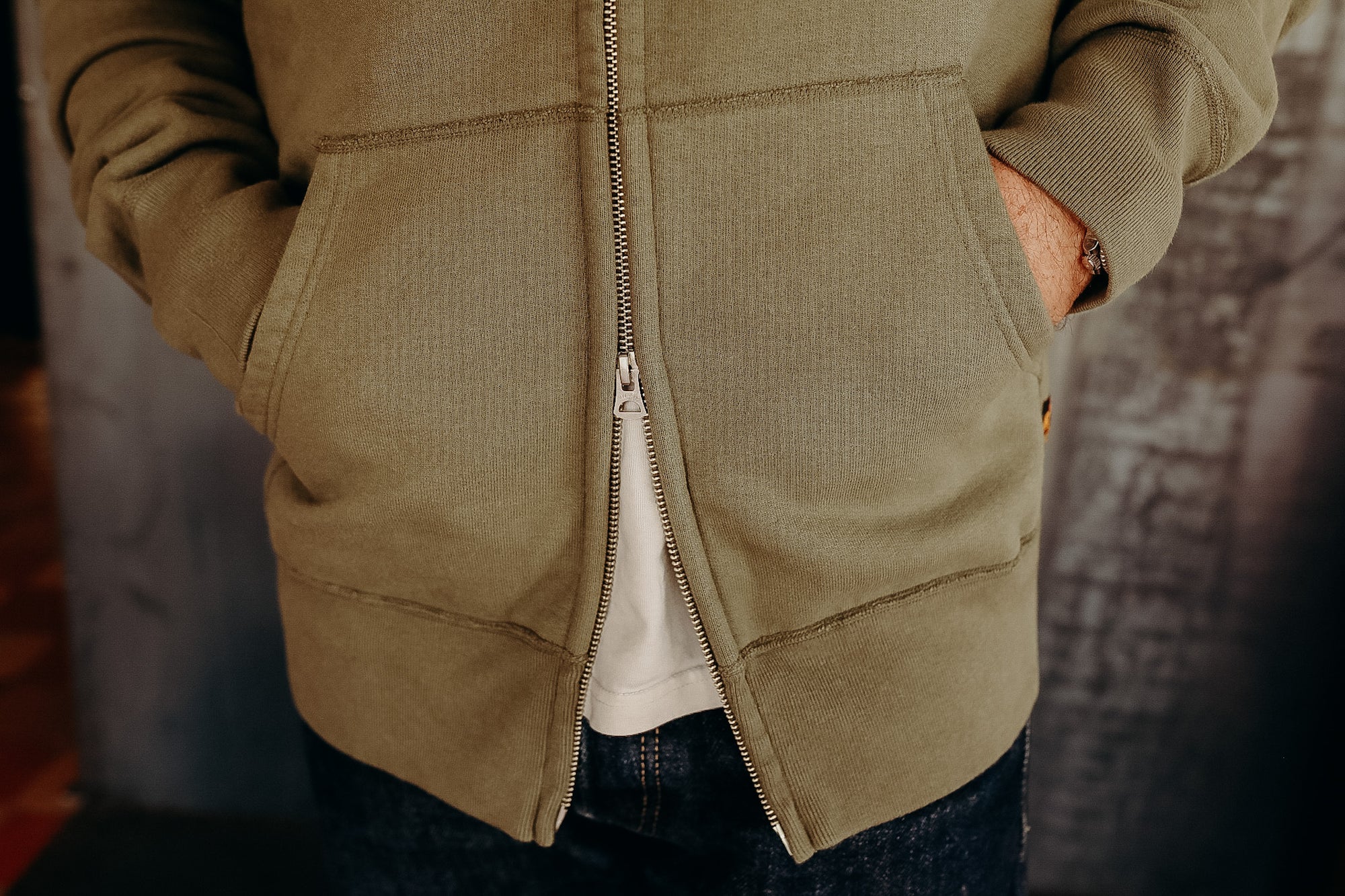 14oz Ultra Heavyweight Loopwheel Cotton Zippered Hoodie - Olive IHSW-10-OLV