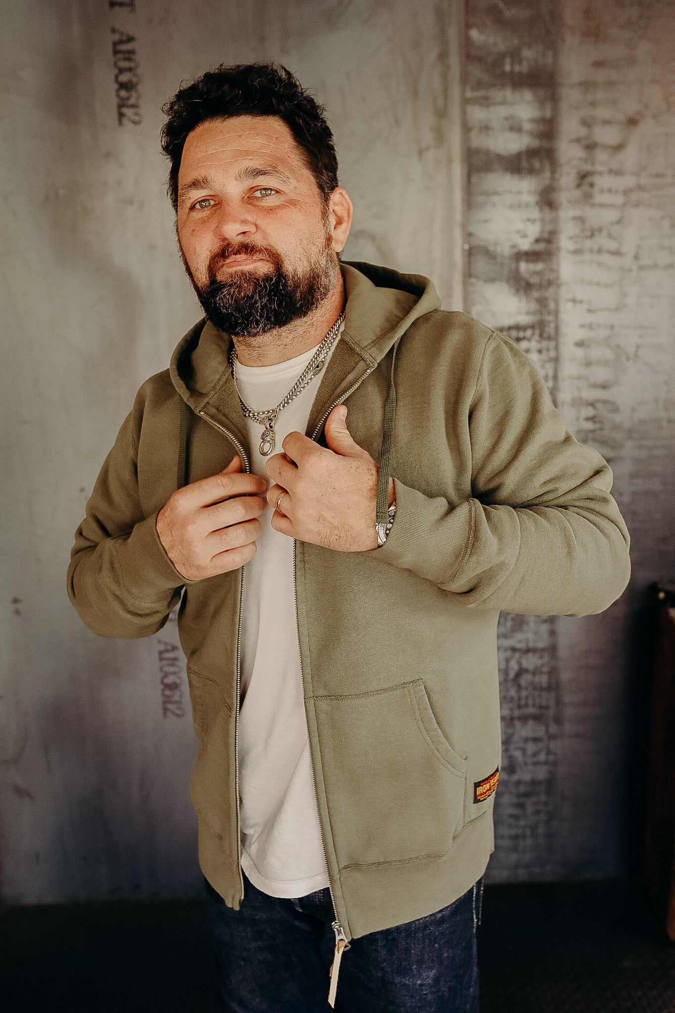 14oz Ultra Heavyweight Loopwheel Cotton Zippered Hoodie - Olive IHSW-10-OLV