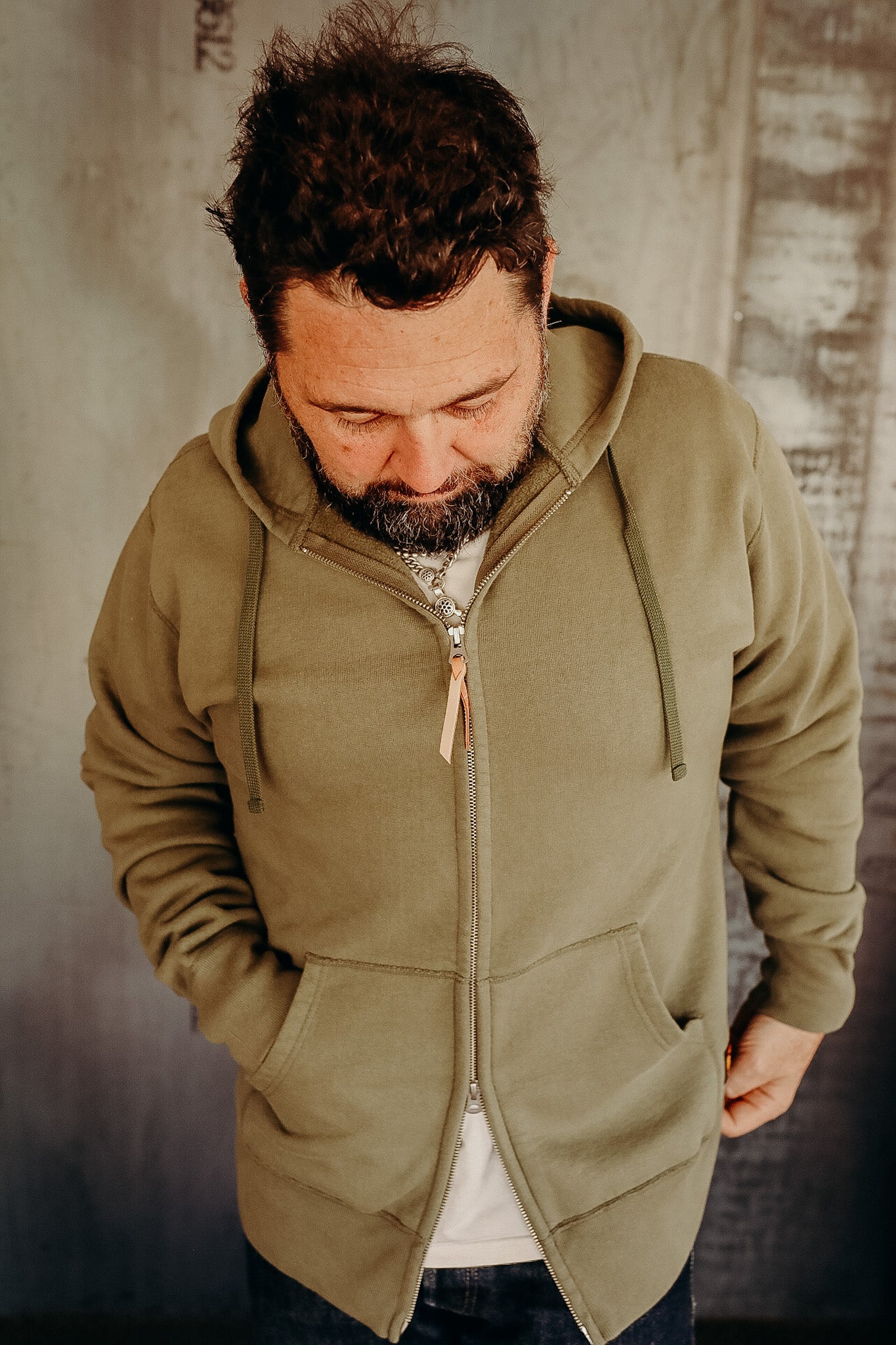 14oz Ultra Heavyweight Loopwheel Cotton Zippered Hoodie - Olive IHSW-10-OLV