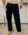 634 SBR-14od 14oz Broken Twill Selvedge Denim Straight Cut Jeans - Indigo Overdyed Black