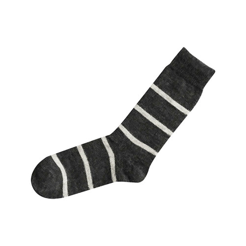 Mohair Wool Border Socks - Charcoal