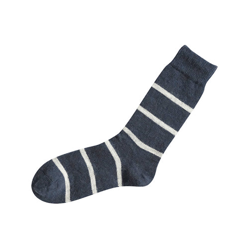 Mohair Wool Border Socks - Navy