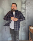 9oz Selvedge Indigo Check Flannel Western Shirt - Black IHSH-411-BLK
