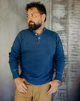 1213 Waffle Knit Long Sleeved Thermal Henley - Indigo Dyed IHTL-1213-IND