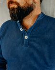 1213 Waffle Knit Long Sleeved Thermal Henley - Indigo Dyed IHTL-1213-IND
