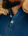 1213 Waffle Knit Long Sleeved Thermal Henley - Indigo Dyed IHTL-1213-IND