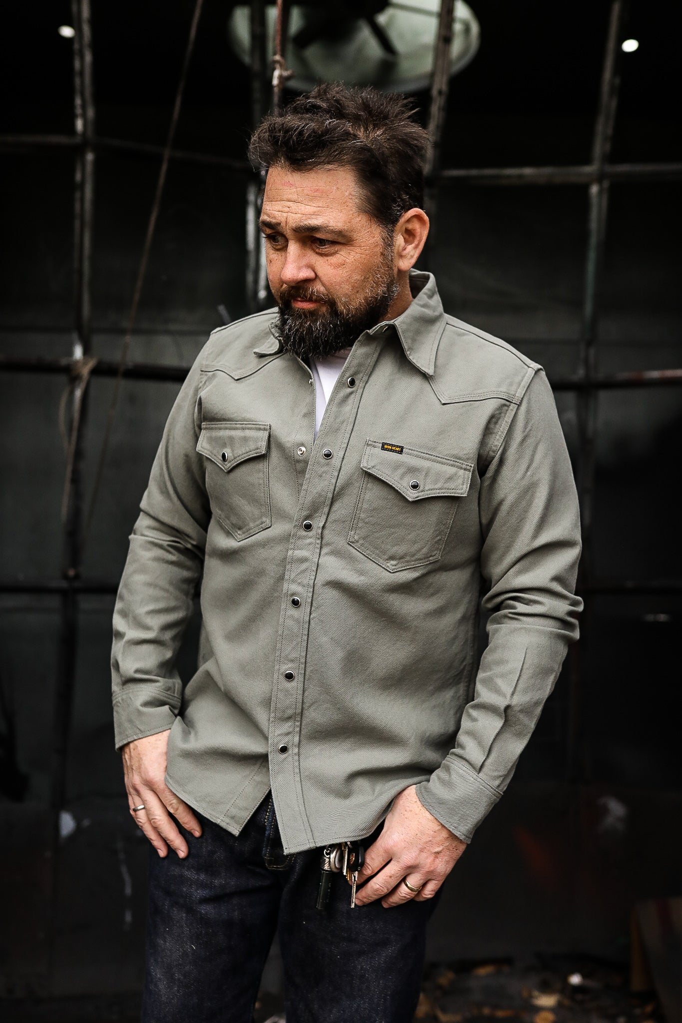 13oz Military Serge Western Shirt - Grey IHSH-235-GRY