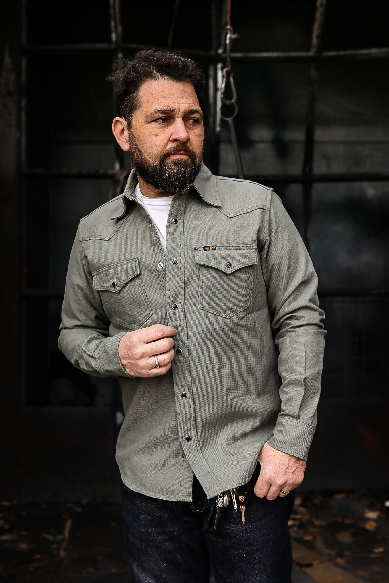13oz Military Serge Western Shirt - Grey IHSH-235-GRY