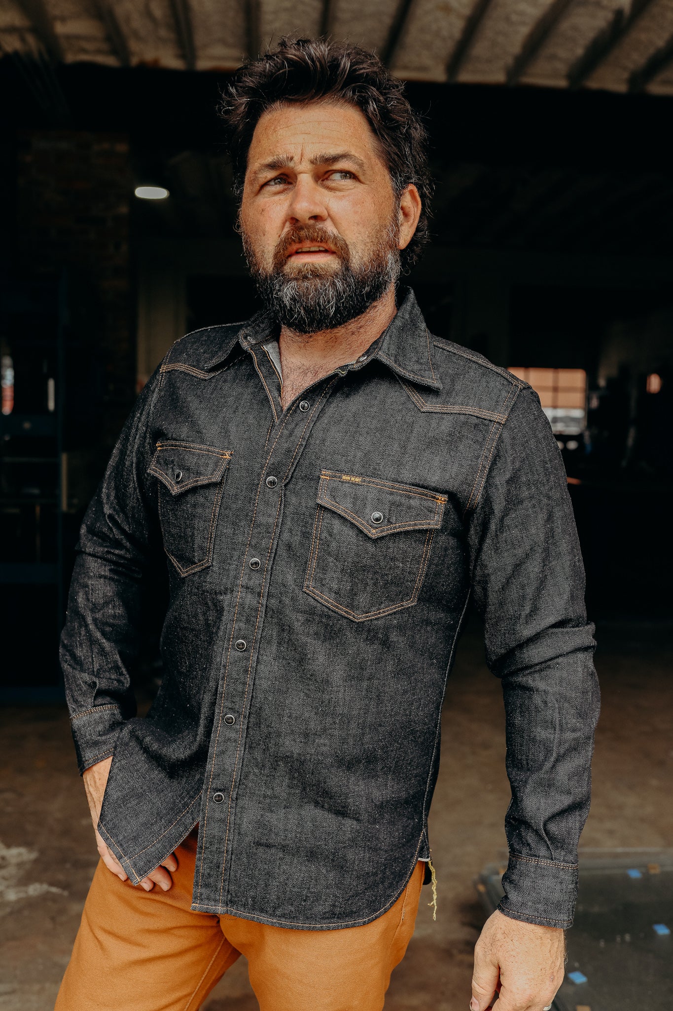 12oz Selvedge Denim Western Shirt - Black