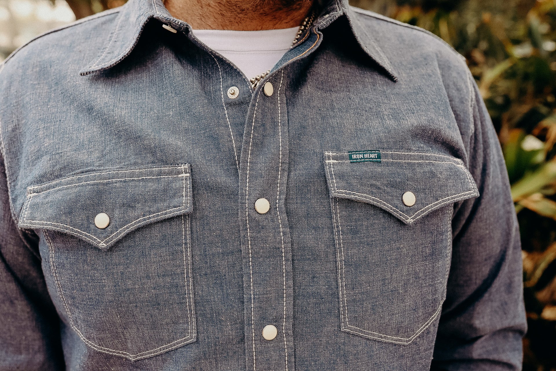 10oz Selvedge Chambray Single Yoke Western Shirt - Blue IHSH-13-BLU