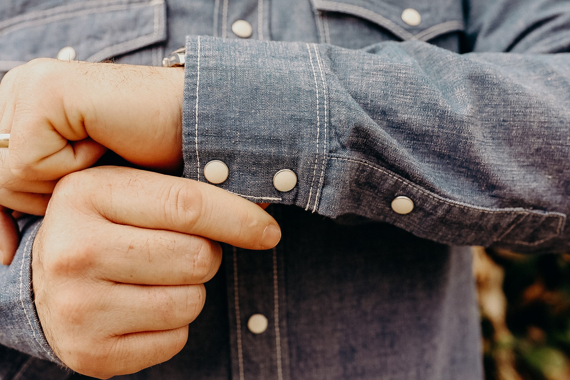 10oz Selvedge Chambray Single Yoke Western Shirt - Blue IHSH-13-BLU