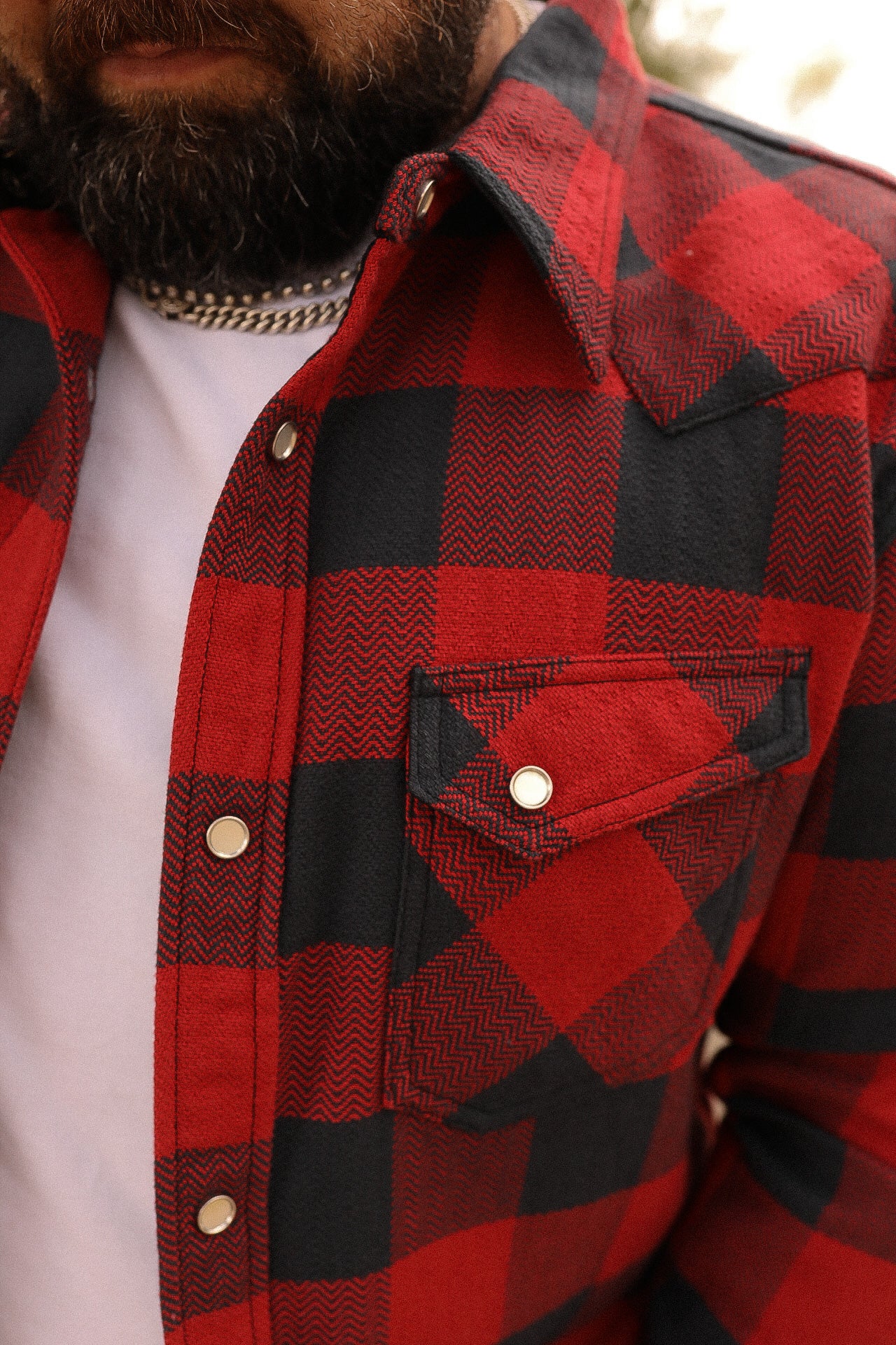 THE FLAT HEAD SNW-101L BLOCK CHECK WESTERN FLANNEL SHIRT - RED/ LIGHT BLACK
