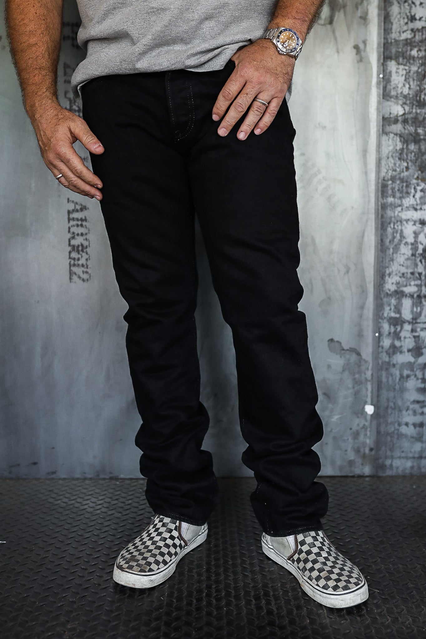 Iron Heart IH-666S-142od 14oz Selvedge Denim Slim Straight Cut Jeans -  Indigo Overdyed Black