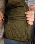 Collarless Lightweight Quilted Jacket - Olive