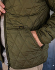 Collarless Lightweight Quilted Jacket - Olive