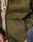 Collarless Lightweight Quilted Jacket - Olive