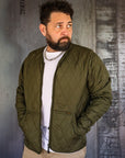 Collarless Lightweight Quilted Jacket - Olive